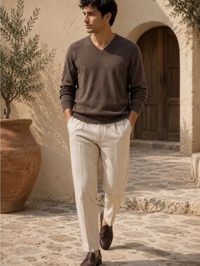 Club Room 100% Cashmere V Neck Sweater Brown Size M Soft Luxury Minimalist Cozy